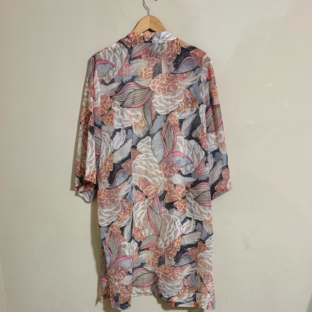 Anthropologie Sheer Open Midi Floral Kimono Duster size OS Boho Travel Beach - Picture 3 of 11